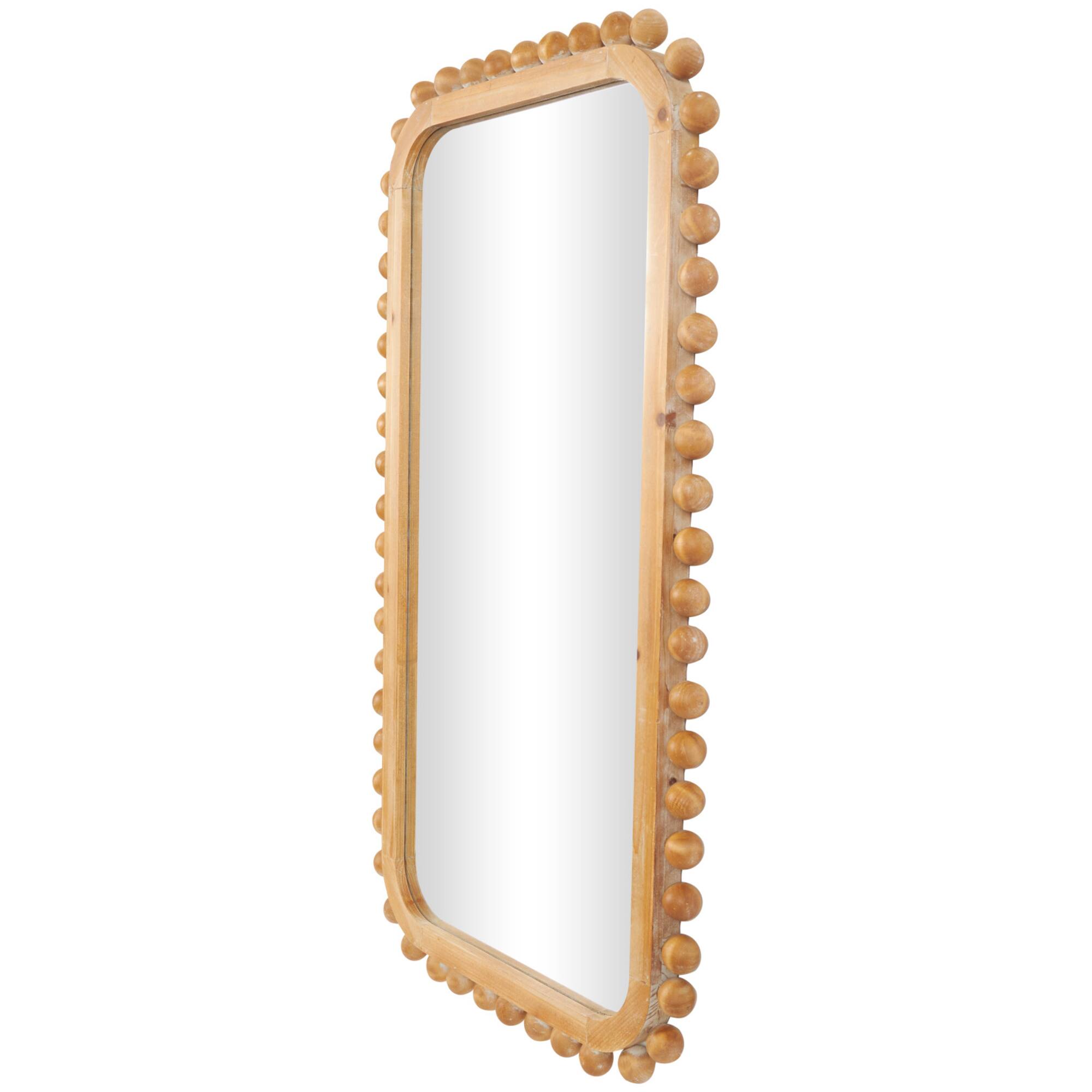 24" x 45" Brown Wood Wall Mirror with Beaded Frame